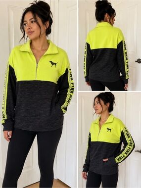 Victoria's Secret PINK Colorblock Half-Zip Sweater - Yellow & Black